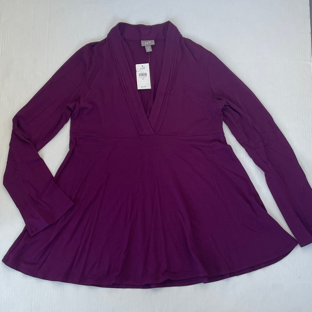 J. Jill Stretch V-Neck Rayon Spandex Blend Empire Waist Long Sleeve Top Medium